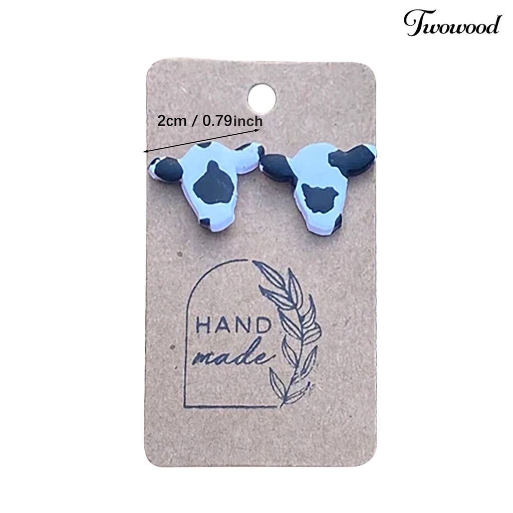 Twowood 1pasang Ear Studs Acrylic Lucu Kecil Padat Kepribadian Hadiah Hypoallergenic Dairy Cow Shape Women Earrings Fashion Jewelry