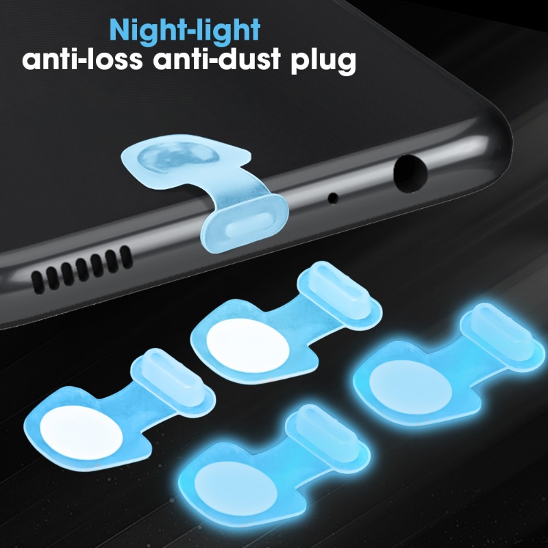 Untuk IPhone Type-C Anti-Hilang Debu Plug Charging Port Pelindung Cover Silikon Bercahaya Biru Dan Hijau Tahan Air Antarmuka Ponsel Dustplug Stopper