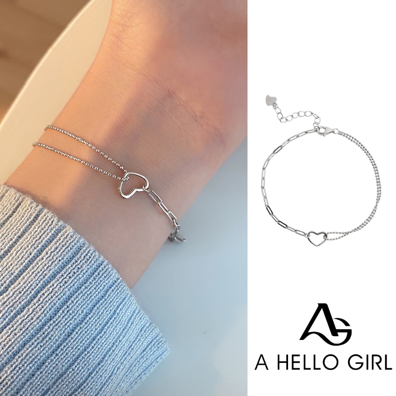 2022 Gelang Tangan Silver Wanita Desain Hati Hollow Simple