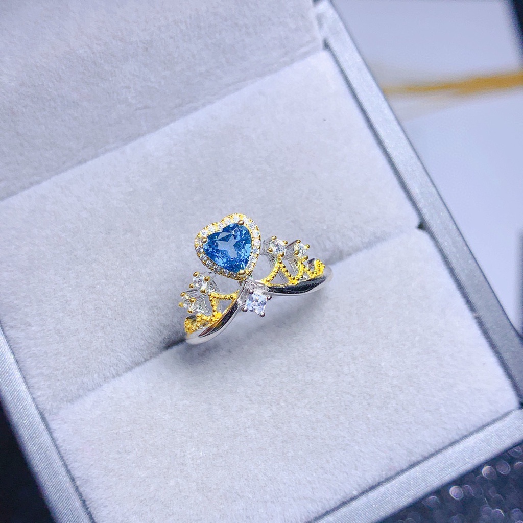 Goldkingdom Aksesoris Perhiasan Fashion Ready Stock Sayap Malaikat Hati London Biru Topa Batu Berwarna Harta Cincin Untuk Wanita