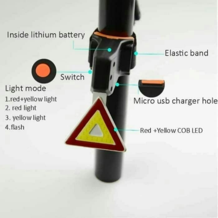 LAMPU SEPEDA COB LED BICYCLE TAI LAMP BELAKANG SEGITIGA USB CAS murah