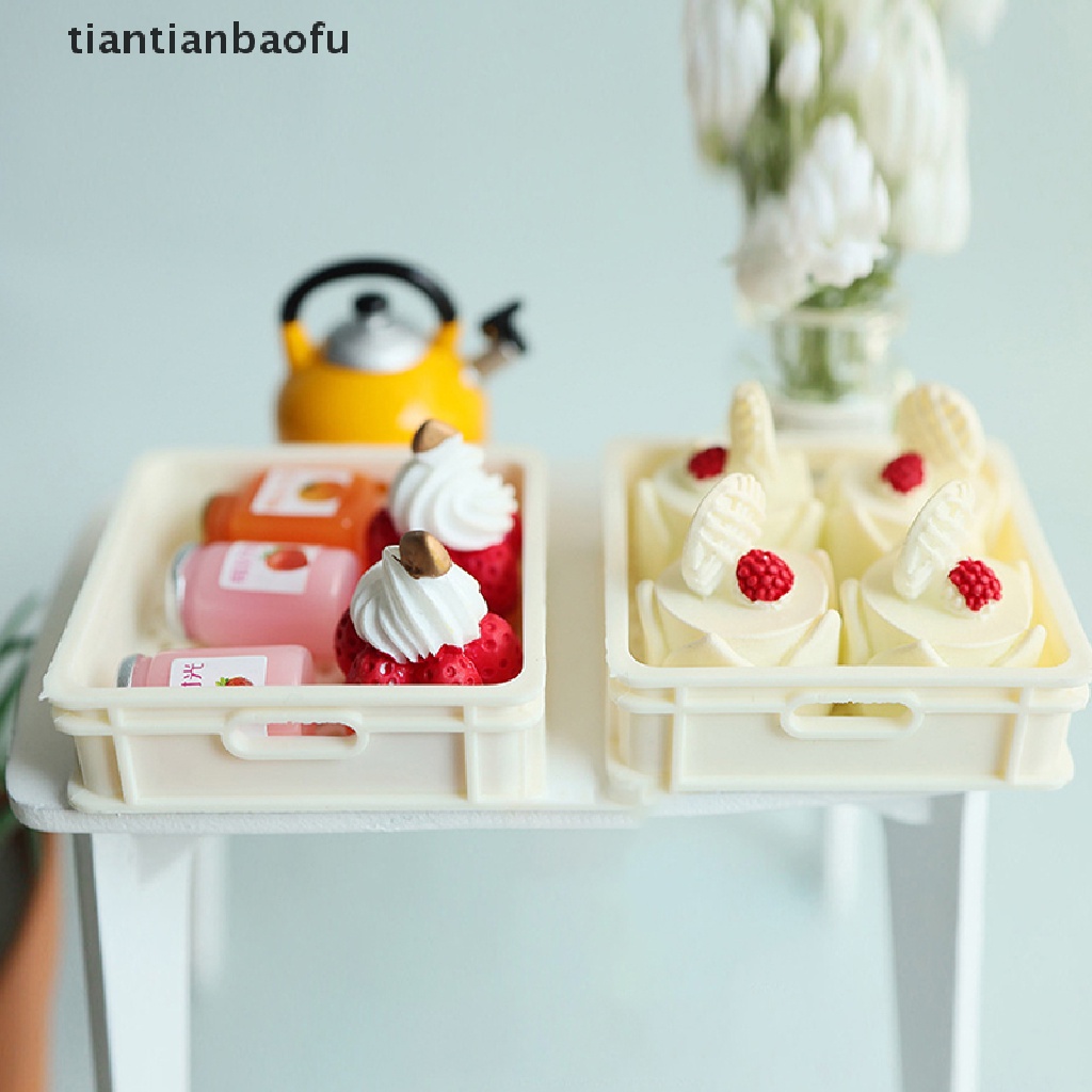 [tiantianbaofu] 1set 1per12rumah Boneka Miniatur Kue Teh Sore Dessert Makanan Cupcake Keranjang Butik