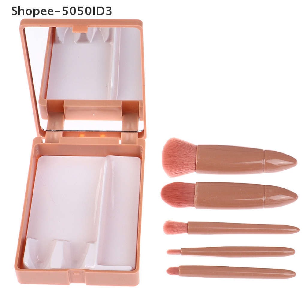 [HOT] 5pcs Set Alat Kuas Makeup Bedak Kosmetik Brush Eye Shadow Dengan Cermin [ID]