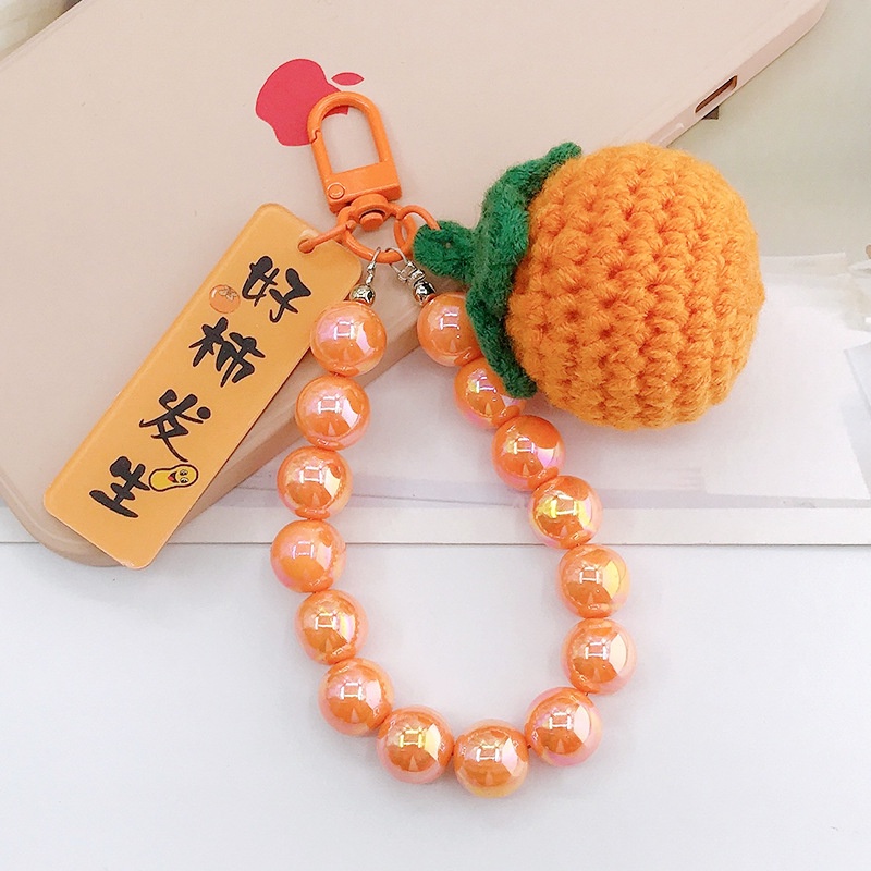 Handmade 3D Rajut Buah Putri Duyung Beruntung Warna Solid Manik-Manik Bulat Rantai Liontin Gantungan Kunci Universal DIY Aksesoris Untuk Semua Telepon Bluetooth Earphone Kasus