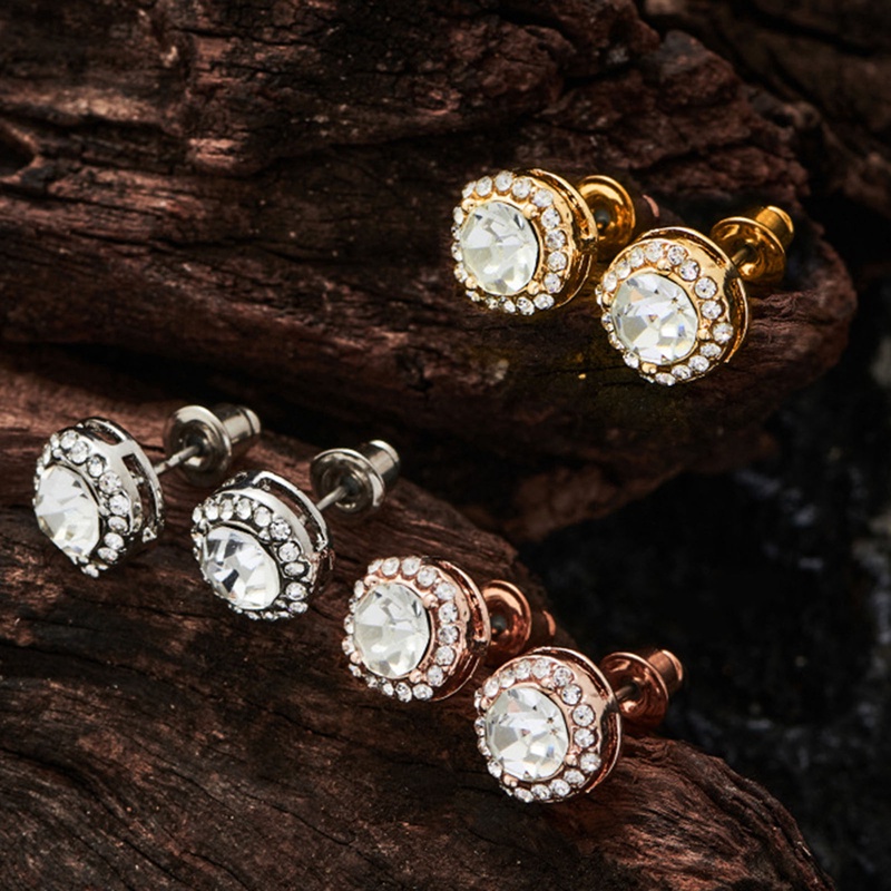 1pasang Anting Giwang Kristal Untuk Wanita Pria Bulat Bening Cubic Zirconia Ear Jewelry