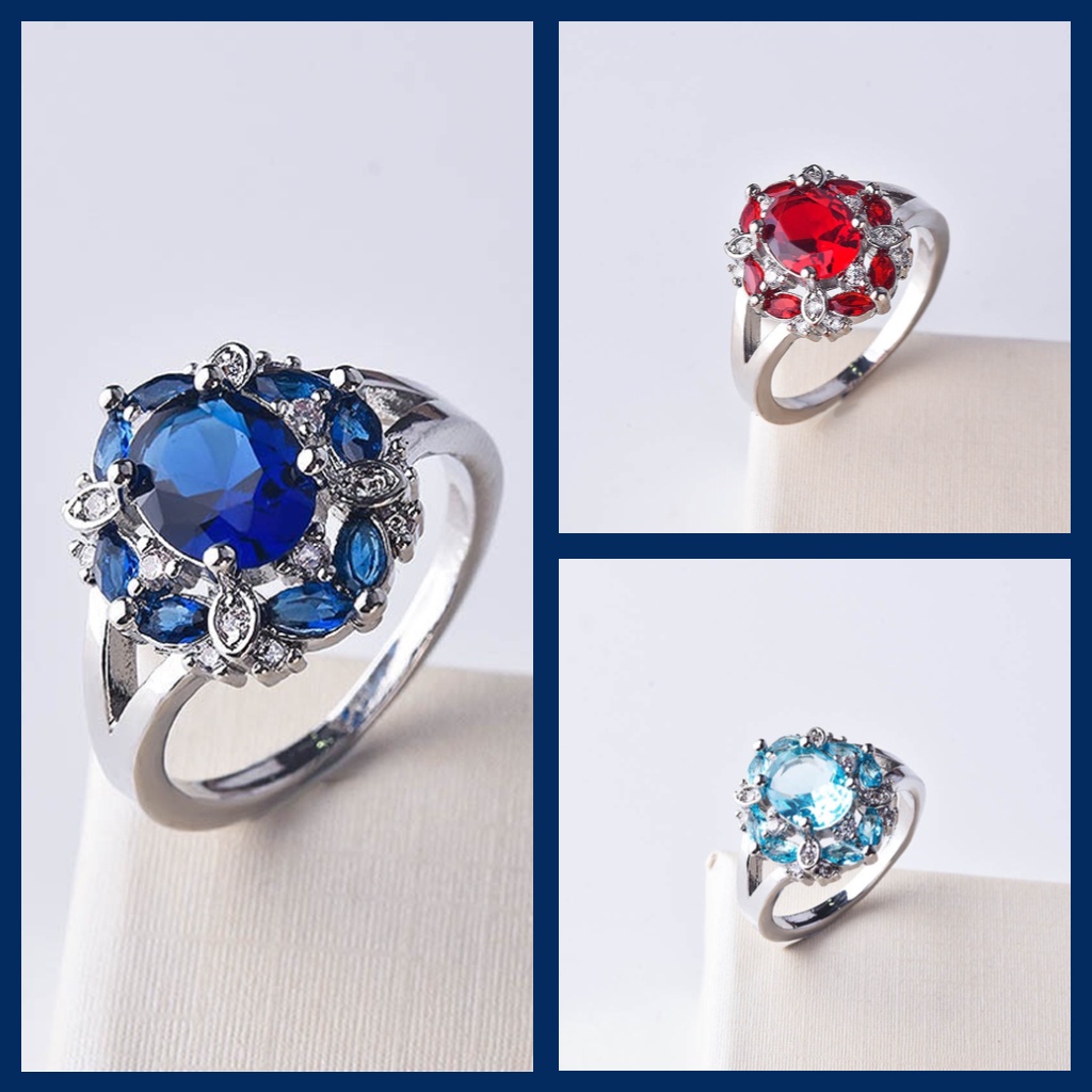 Aksesoris Perhiasan Fashion Goldkingdom Ready Stock Baru Laku Di Eropa Dan Amerika. Ladies Party Cincin Permata Biru Muda Perhiasan Lapis Perak Grosir.