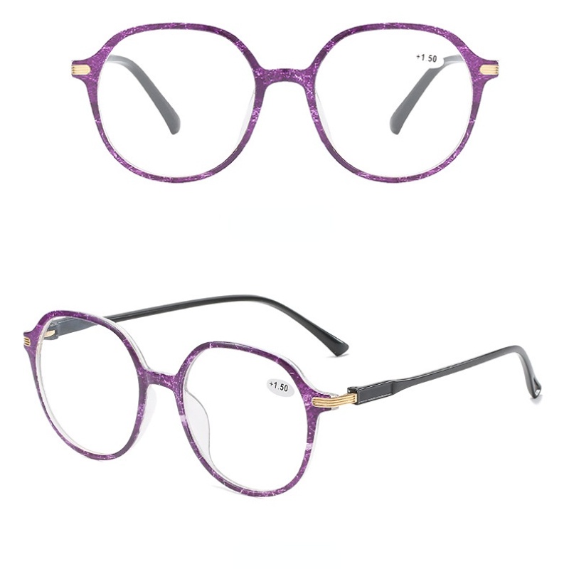 (YUZHU) Kacamata Baca Cetak Bingkai Bulat Fashion Korea INS Gaya Warna Permen Shimmer Halus HD Plus Eyeglasses