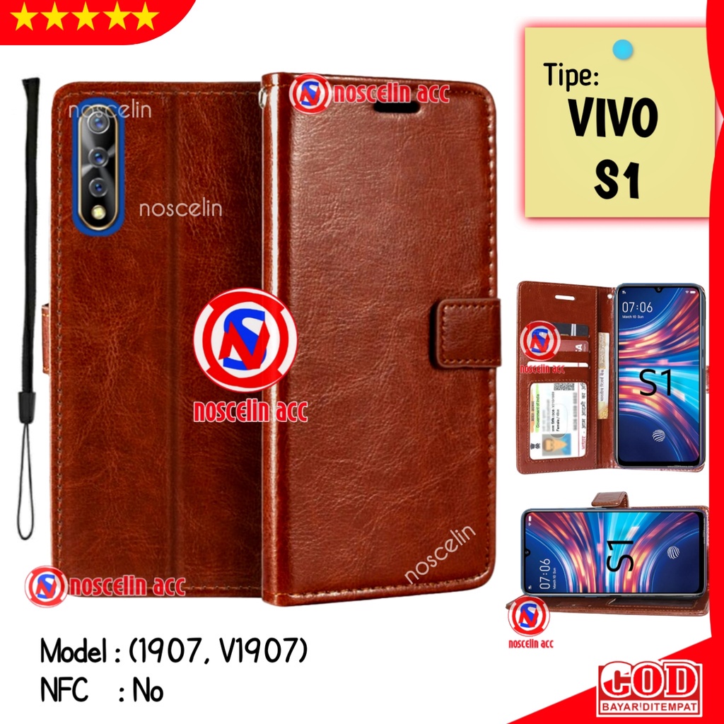 Flip Cover Wallet VIVO S1 - 1907 / V1907 Casing Headphone Hp - Sarung Dompet Kulit Premium Leather C