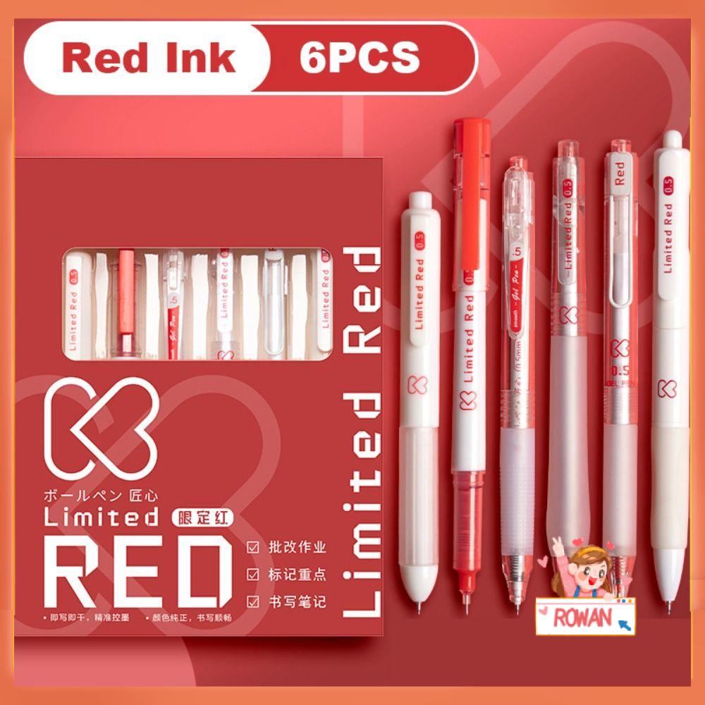 R-flower 6PCS Gel Pen Perlengkapan Kantor Sekolah Retro Hadiah Alat Tulis Press Type Bolpoin