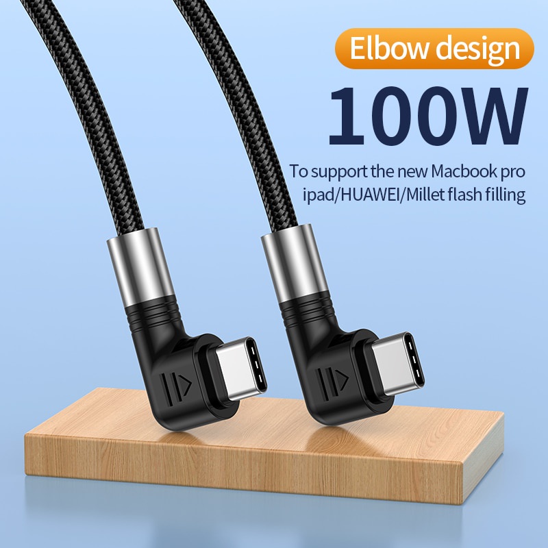 Double Elbow USB-C 5A PD Kabel Pengisian Super Cepat TypeC Ke TypeC/iPhone 100W 30W 0.5m 1m 2m 3m Untuk Android