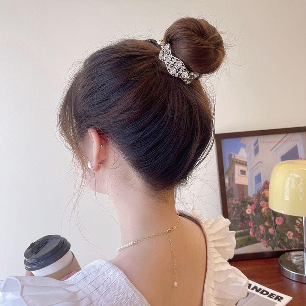 NEEDWAY Needway Ponytail Hair Clip Lucu Kreatif Elegan Mutiara Bakso Kepala Berlian Ponytail Holder Tinggi Ponytail Fixed Clip Untuk Wanita Hair Bun Fixed Clip