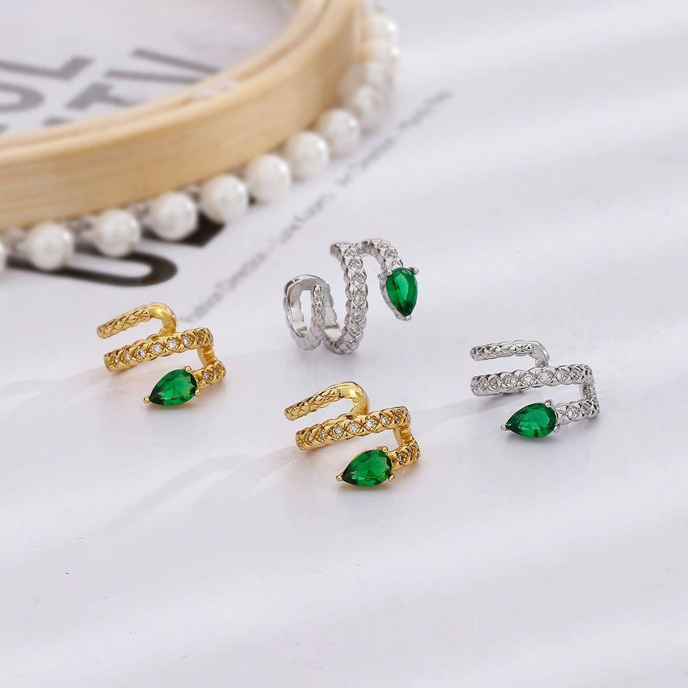 Mxbeauty Ular Telinga Tulang Klip Kepribadian Hip Hop Emerald Anting Desain Fashion Warna Solid Alloy Korea Telinga Manset