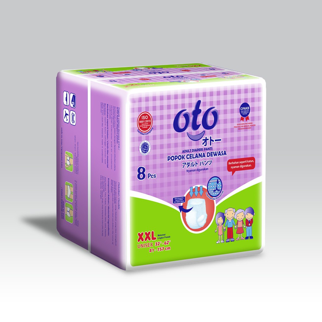 OTO Diapers Adult Pants Popok Dewasa model Celana Ukuran XXL - isi 8 pcs Free Duckbill Mask