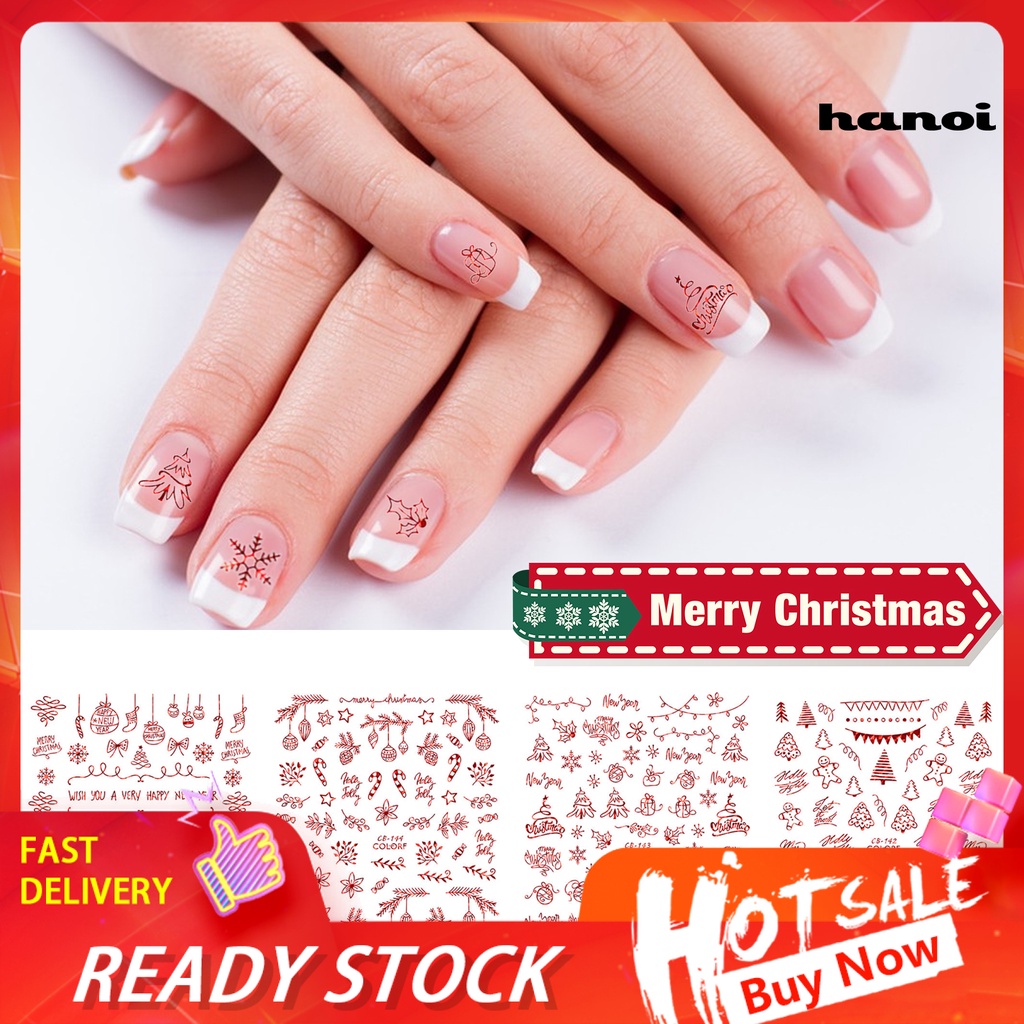 Hi Xmas Stiker Kuku Self-Adhesive Shiny Paste Mudah Tidak Luntur DIY Mini Bersinar Glitter Merah Natal Nail Decal Untuk Gadis