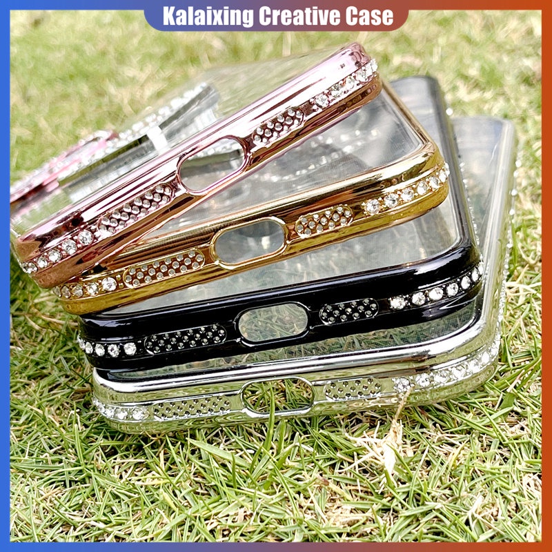 Casing Ponsel Prada Bertabur Berlian Untuk iPhone 14 Pro Max 13 Pro 12 Pro 11 Pro Max Transparan Plating Soft Casing Cover Belakang