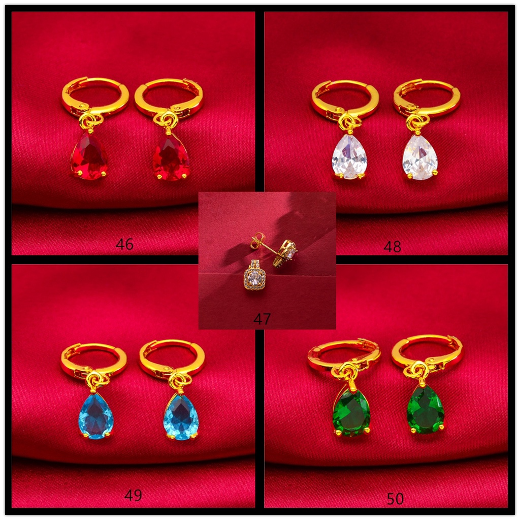 Goldkingdom Aksesoris Perhiasan Fashion Ready Stock Anting Liontin Mini Lapis Emas Cinta Busur Daun Pesona Kelinci Beruntung Styling Ruby Berlian Telinga Studs