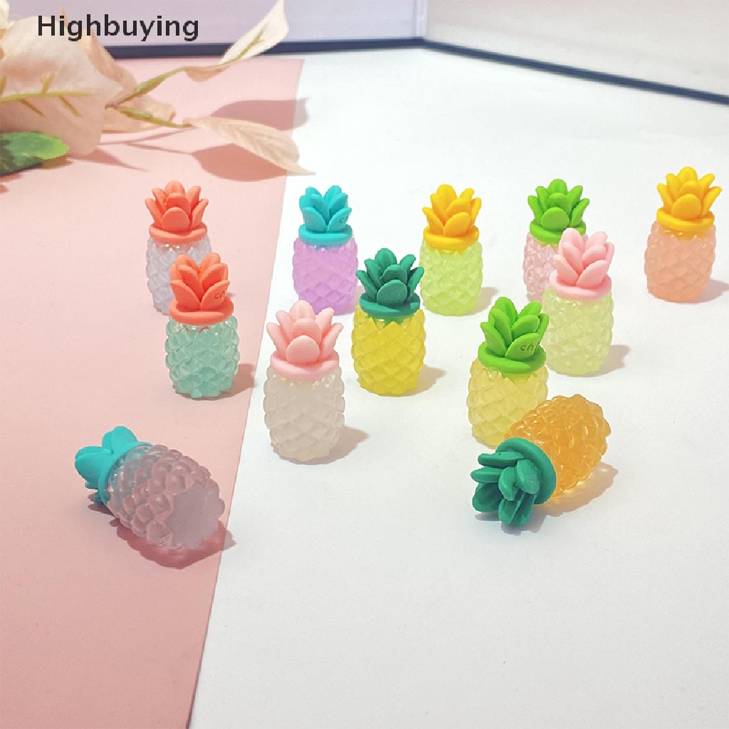 Hbid 10Pcs 3D Buah Nanas Bercahaya DIY Cream Lem Pernak Pernik Aksesoris Resin Ornamen Glory