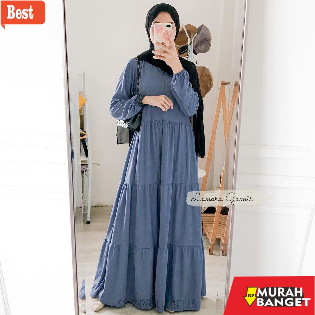 Gamis ramadhan terbaru untu wanita- Lunara Maxy / Gamis Muslim Dropknit Susun Grosir Seragam Pengaji
