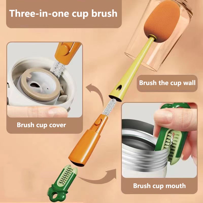 ღ 3 In1long Handle Cup Sikat Silikon Botol Sikat Celah Tiga Penggunaan Cup Gap Sikat Pembersih Multifungsi Dapur sikat untuk Mencuci Cangkir