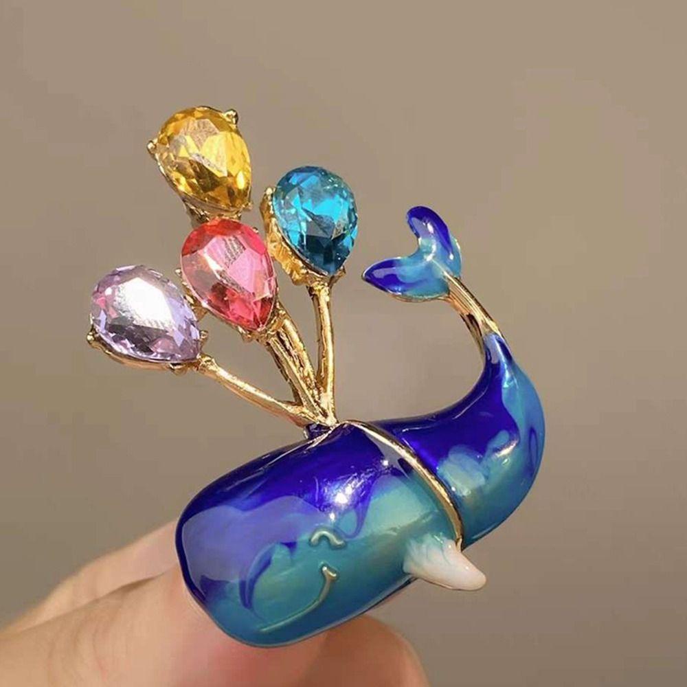 Mxbeauty Wanita Bros Trendi Lucu Indah Ikan Paus Biru Kucing Gadis Hadiah Balon Berlian Imitasi Aksesori Pakaian