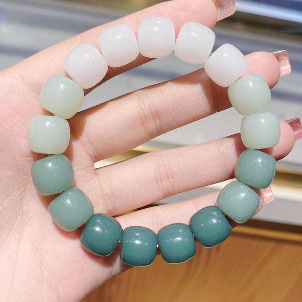 Mxbeauty Gelang Manik Giok Kepribadian Adjustable Gradient Bead Emerald Bangles Sekitar Cincin Jari Perhiasan Gaya China Perempuan Tangan Rantai