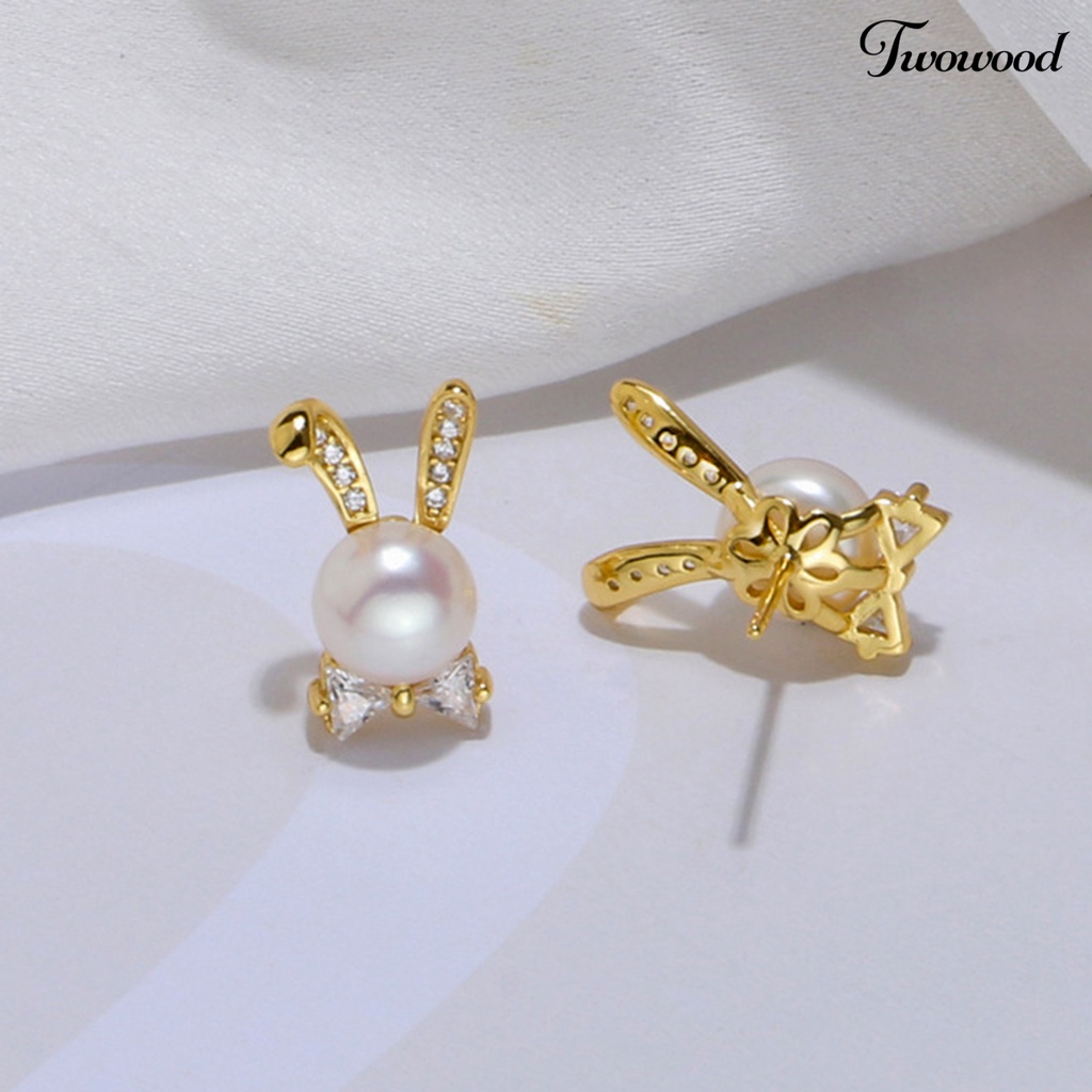 Twowood 1pasang Ear Studs Animal Nikel Gratis Hypoallergenic Pengerjaan Halus Cubic Zirconia Dekorasi Tidak Luntur Mutiara Imitasi Stud Earrings Wanita Perhiasan