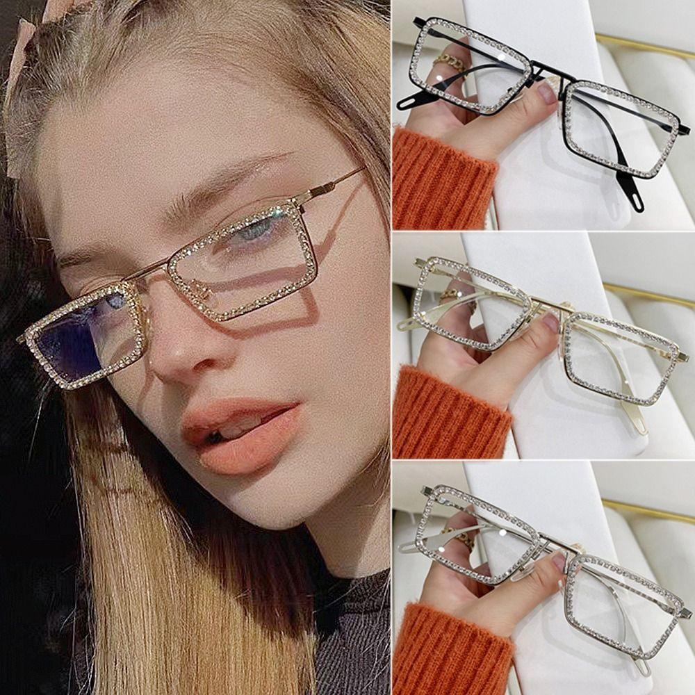 Populer Kacamata Wanita Berlian Imitasi Berbingkai Persegi Kacamata