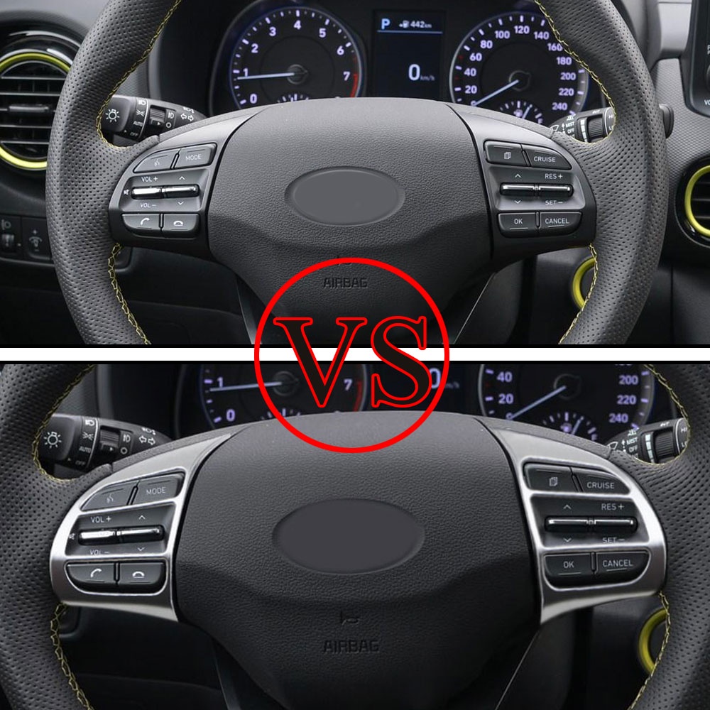 2pcs Car Steering Wheel Cover Frame Trim Insert Stiker Untuk Hyundai Kauai Kona 2017 2018 2019 2020 2021 SUV Aksesoris Mobil