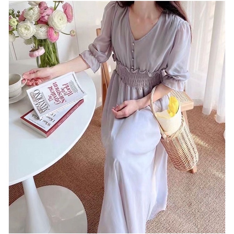 ilook | Miso Dress Korean Vintage Casual Midi Dinner Pastel Stretch Simple Basic polos Cantik Korea Style Look Chic