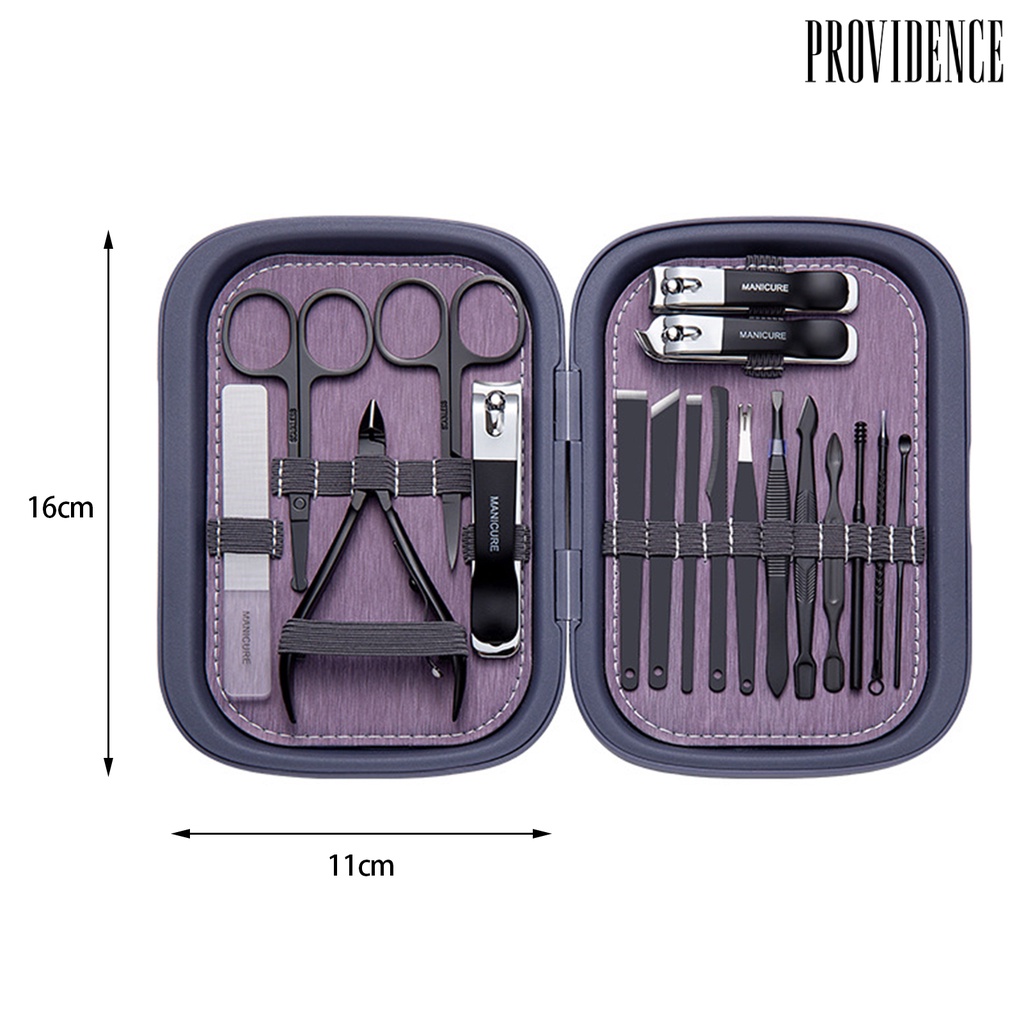 Providence 1set Kit Gunting Kuku Profesional Mudah Dibawa 18Pcs Tangan/Kaki Alat Manicure Ganda Dengan Kotak Penyimpanan Penggunaan Sehari-Hari