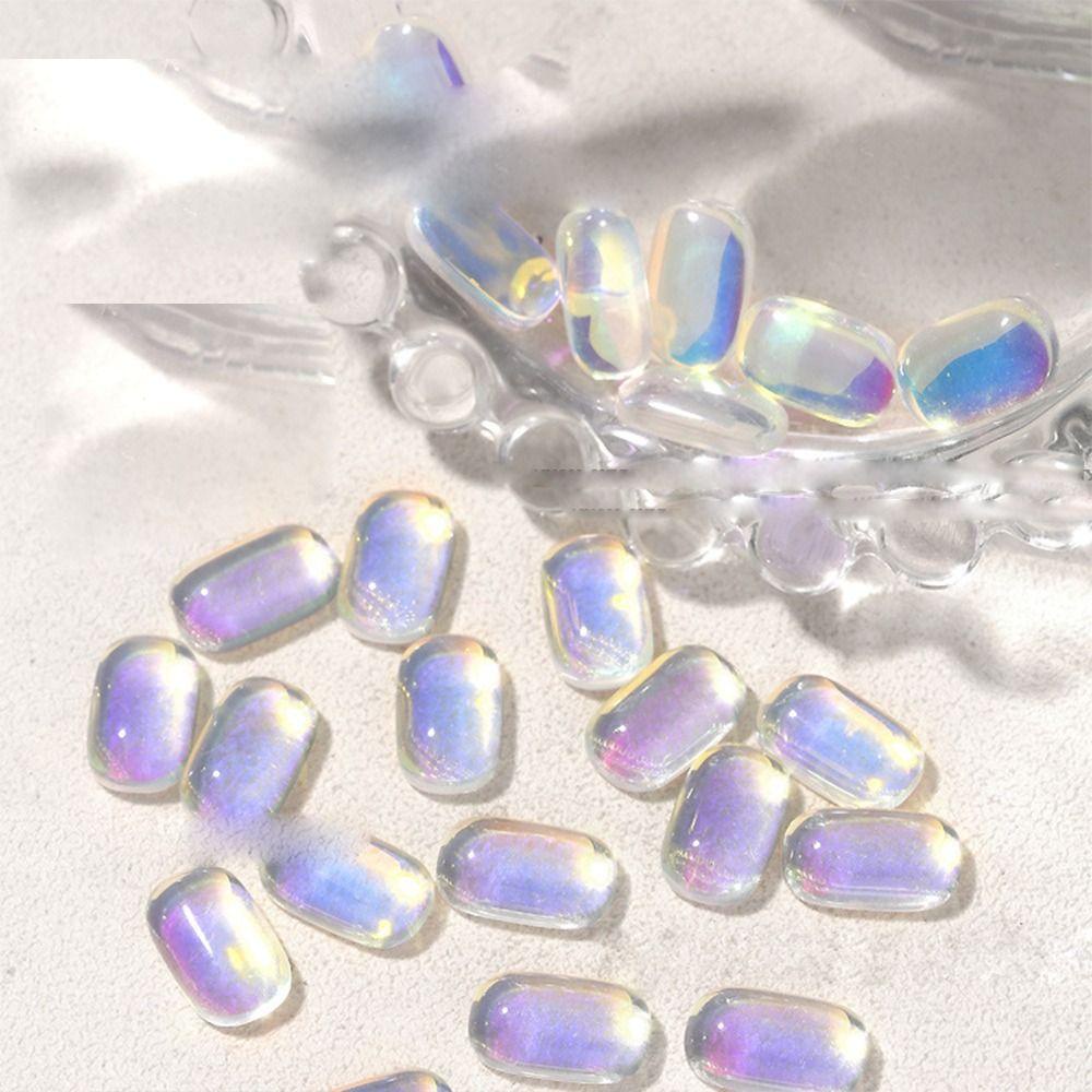 Mxbeauty Clear Aurora Nail Charms Mocha Square Cellophane Hiasan Paku Strip Blok Es Tebal