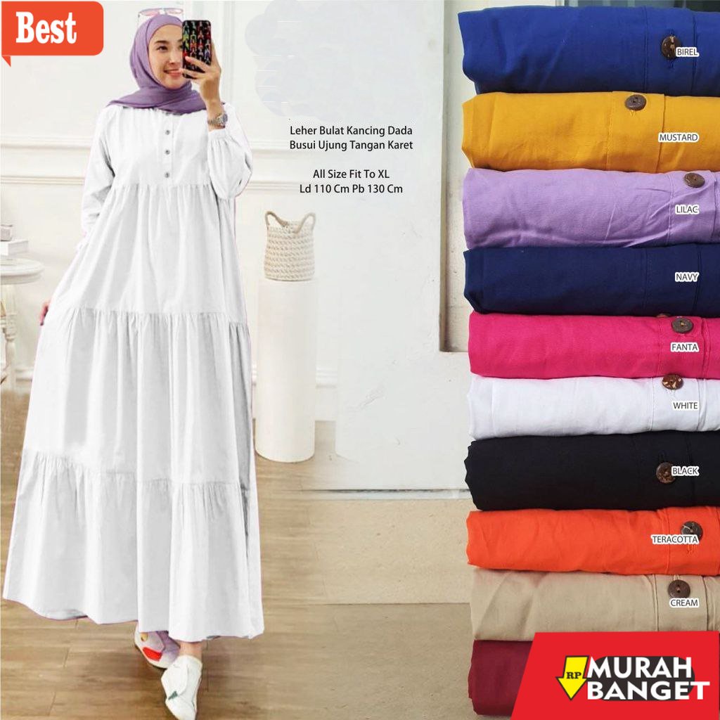 Tren baju lebaran wanita 2023- Kirania Gamis Rayon Polos Kancing Depan Midi Dress Muslim Terbaru Kekinian Fashion Wanita