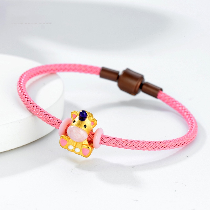 Goldkingdom Aksesoris Perhiasan Fashion Ready Stock Vietnam Penempat Emas Asli Kadar 375 Kartun Lem Unicorns Transfer Beads 3D Bayi Passepartout Gelang Tali Merah Untuk Pria Dan Wanita.