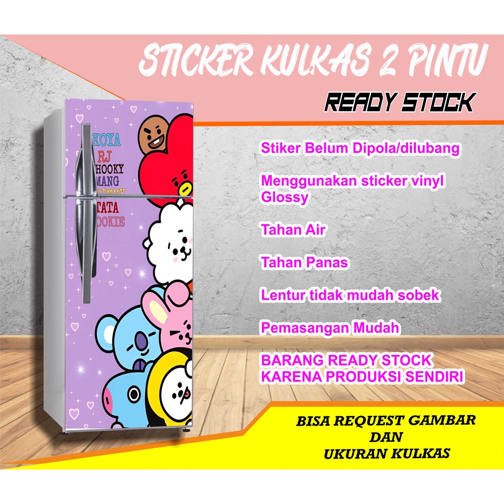 

STIKER KULKAS BTS 2 BAHAN VINYL, ANTI AIR, TAHAN PANAS, ANTI GORES BISA REQUEST GAMBAR WARNA DAN TULISAN FREE DESIGN