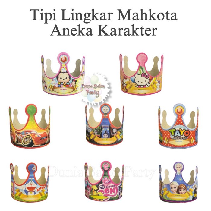 Topi Ulang Tahun Lingkar Mahkota / Topi Crown Aneka Karakter