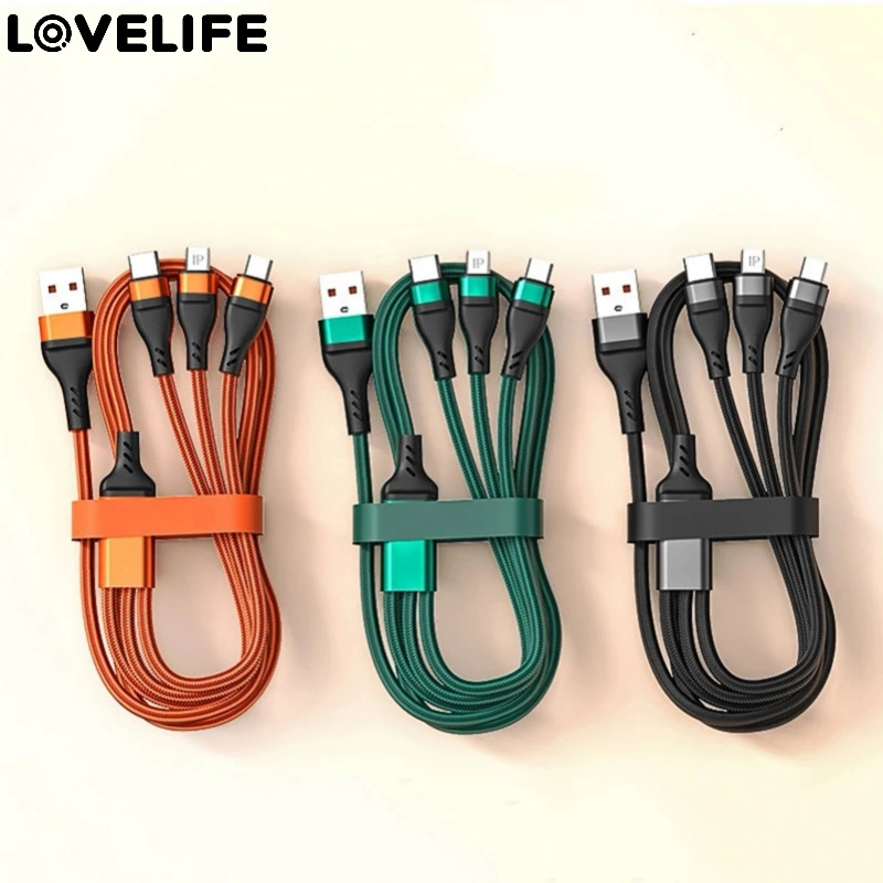 Kabel Cas USB 3in1 Banyak Port Universal 100W 3in1 SuperCharging Cable 6A Micro USB Type-C Fast Charger For Phone Samsung Xiaomi Huawei Type-C Cable Kabel Data
