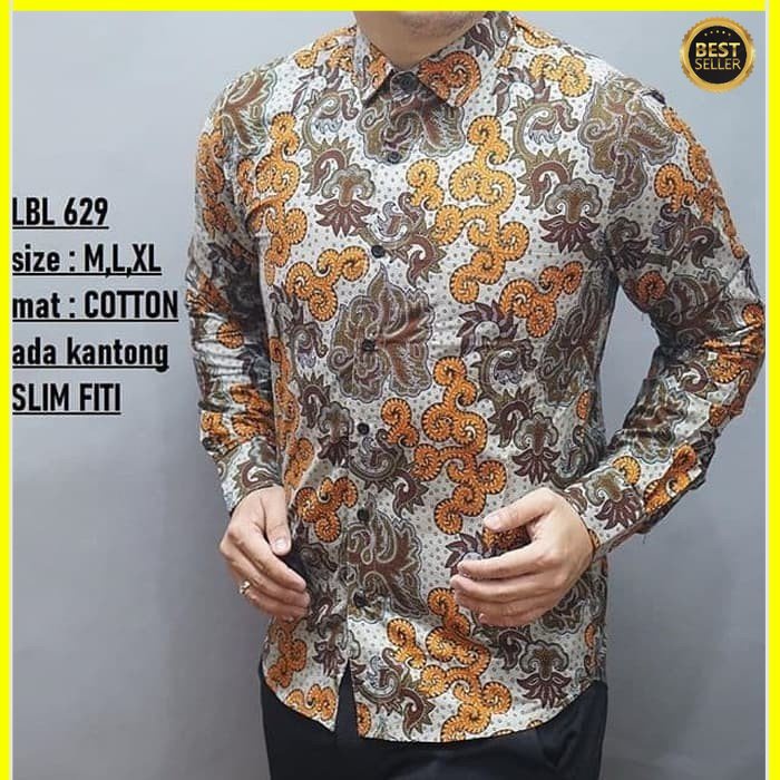 KEMEJA PRIA BATIK LENGAN PANJANG HEM BAHAN KATUN HALUS 40S LBL 629 MEWAH PREMIUM BAJU ELEGANT SIZE M L XL SKU MS JAKARTA