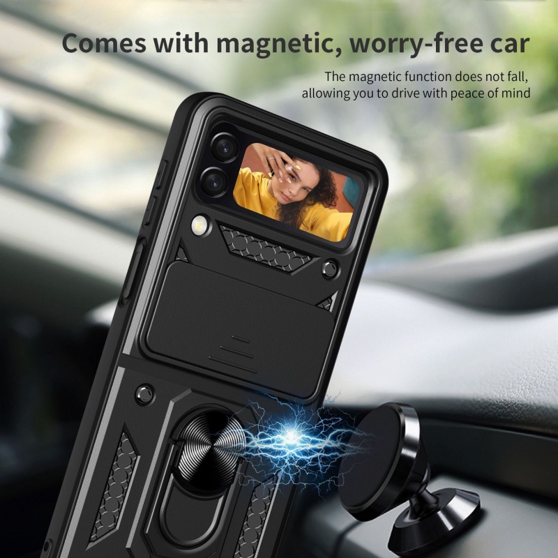 Cocok Untuk Samsung Z Flip4 Casing Ponsel Kacamata Anti Jatuh Z FLIP3 Perlindungan Cincin Magnetik