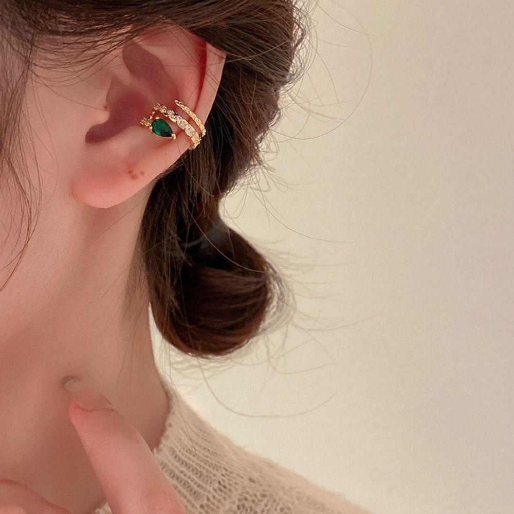 Mxbeauty Ular Telinga Tulang Klip Kepribadian Hip Hop Emerald Anting Desain Fashion Warna Solid Alloy Korea Telinga Manset