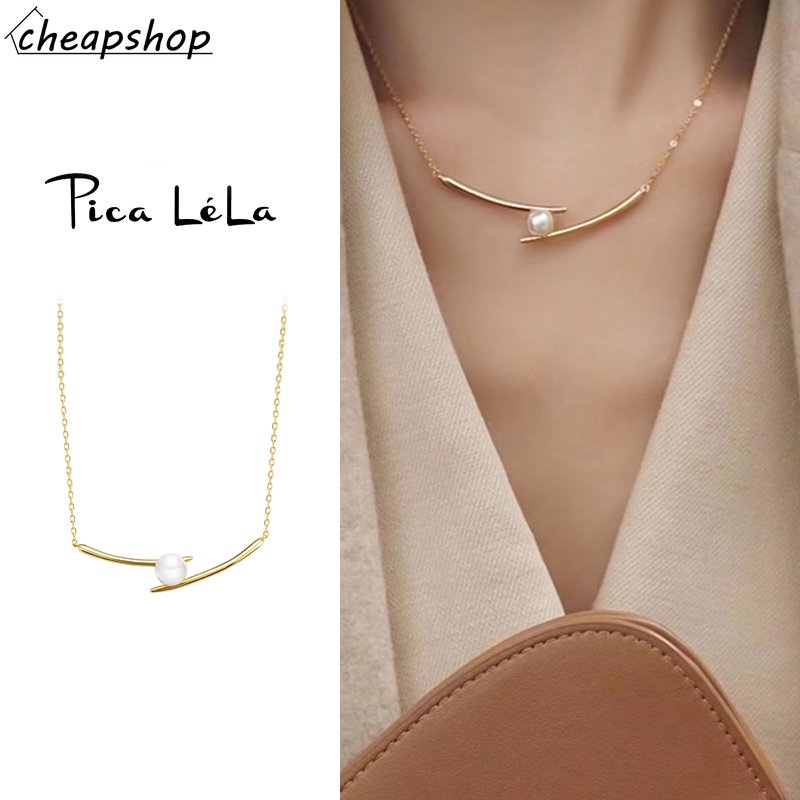 IFYOU Elegant Chopsticks Imitation Pearl Necklace Gold Chain Choker for Women Jewelry Accessories