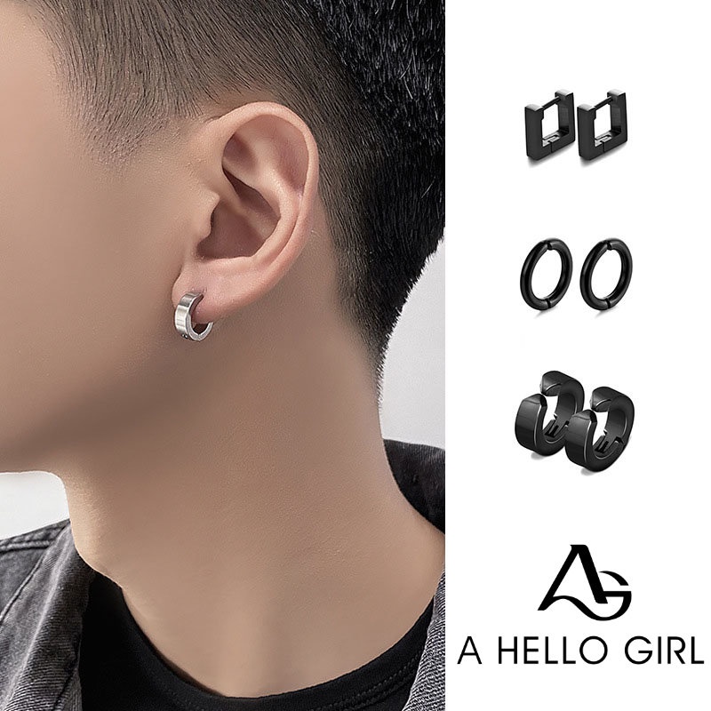 Anting Stud Tanpa Tindik Bahan Titanium Steel Gaya Punk Korea Untuk Unisex