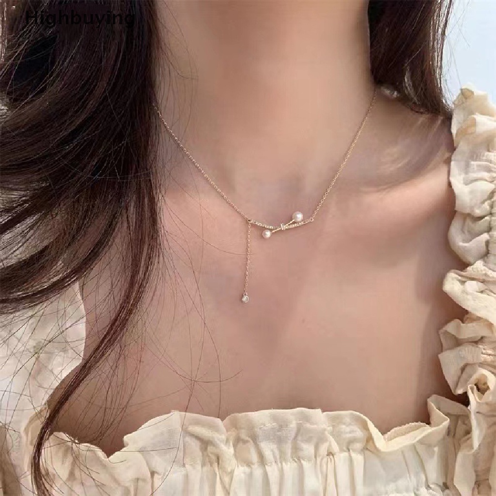 Hbid Fashion Baru Warna Perak Kalung Mutiara Untuk Wanita Temperamen Hati Cinta Kalung Yang Dapat Disesuaikan Sederhana Perhiasan Rantai Klavikula Estetik Glory