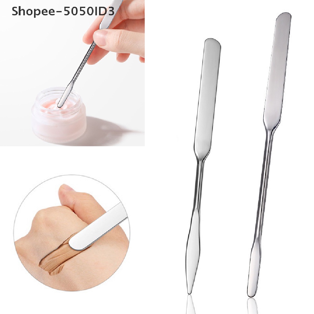 [HOT] 1pcs Kepala Ganda Stainless Steel Alat Spatula Pencampur Makeup Kosmetik Untuk Palet [ID]