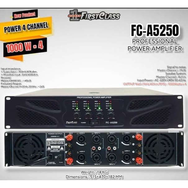 POWER AMPLIFIER 4 CHANNEL 1000 WATT FIRST CLASS FC A5250 ORIGINAL