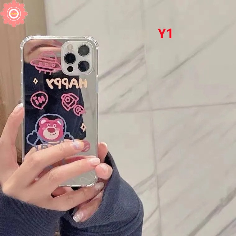 IPHONE Cermin Make Up Imut Strawberry Bear Manyo Case Kompatibel Untuk Iphone11 12 13 Pro MAX 7plus XR 78 Plus X XS MAX SE 2020 Lembut Jatuh Shockproof Back Cover