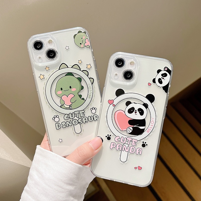 IPHONE Untuk Iphone14 13 12 11 Pro Max Perlindungan Hisap Magnetik soft Case Transparan Kartun panda Dinosaurus