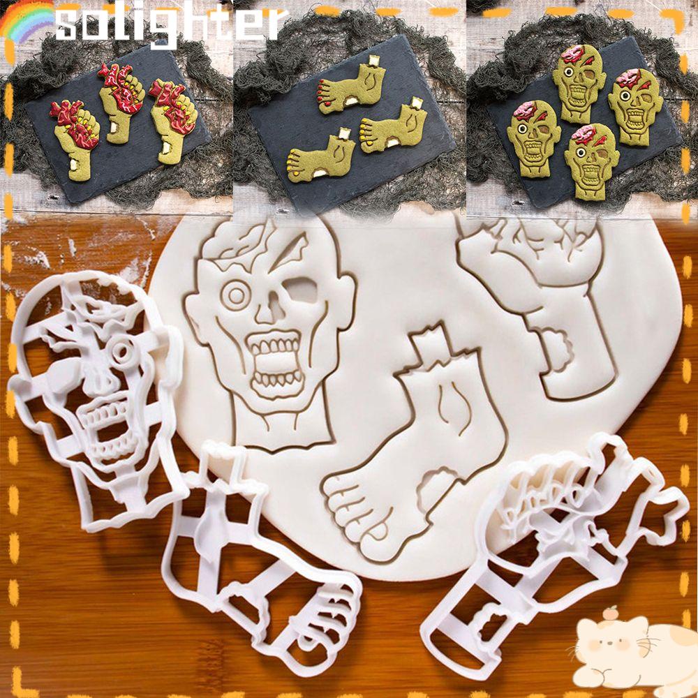 Solighter 3pcs Cetakan Kue Kering Embosser Coklat Biskuit Cap Cookie Cutter Pesta Halloween