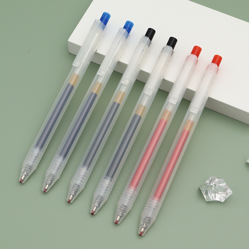 [Harga Grosir] 1pc 0.5mm Alat Tulis Siswa Plastik Halus Hitam Biru Merah Pulpen 3warna Pena Tanda Tangan Simple Press Pena Netral Perlengkapan Kantor Sekolah