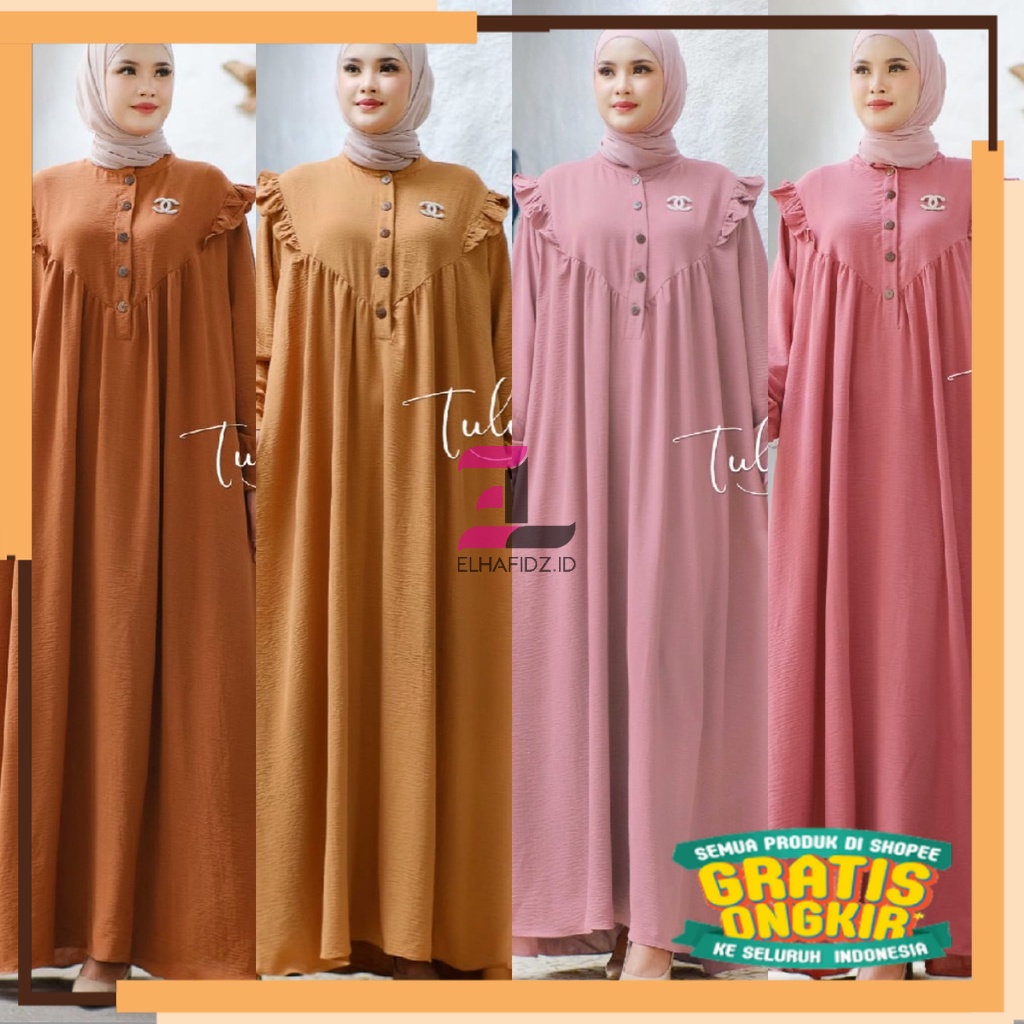 SERIES RAMADHAN RAYA 2023 Tulus Signature Afwa Dress Jumbo Maxi Gamis Crinkle Premium Motif Polos Ma