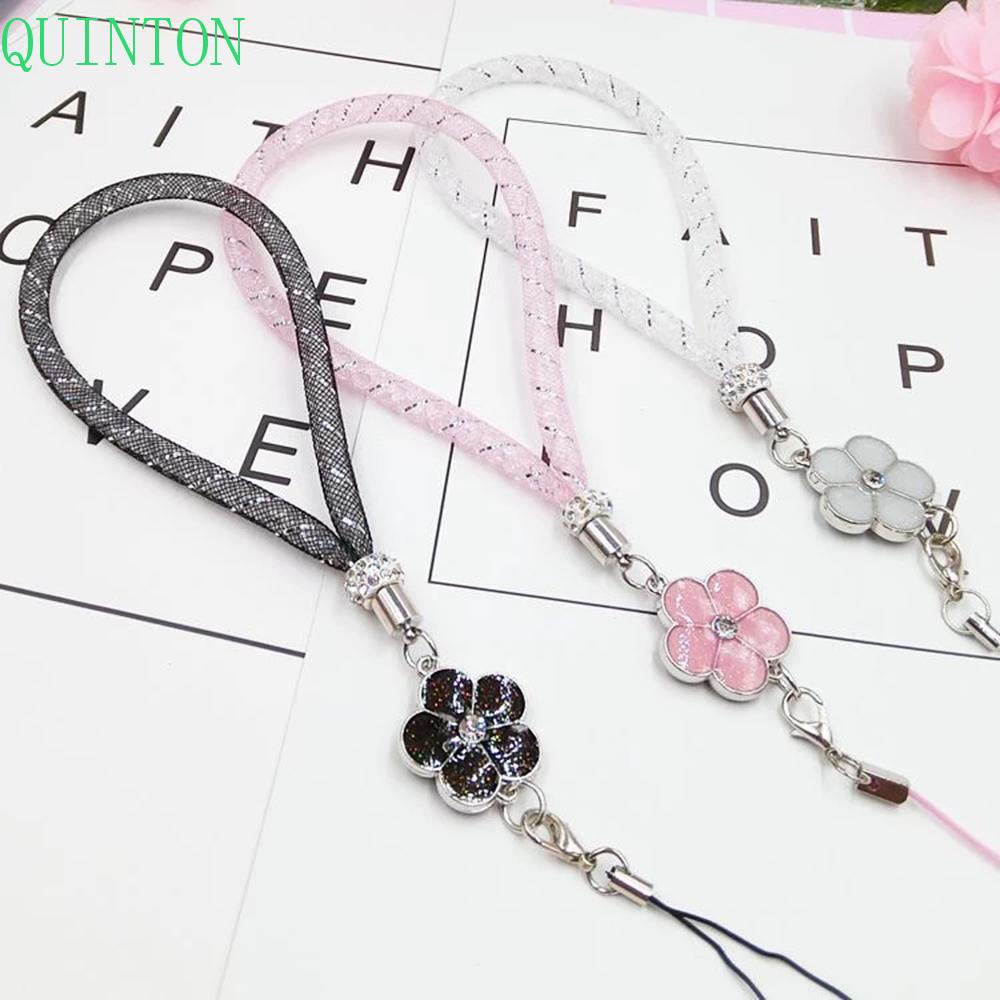 Quinton Tali Lanyard Handphone / Kunci Bahan Kulit Motif Bunga Warna-Warni